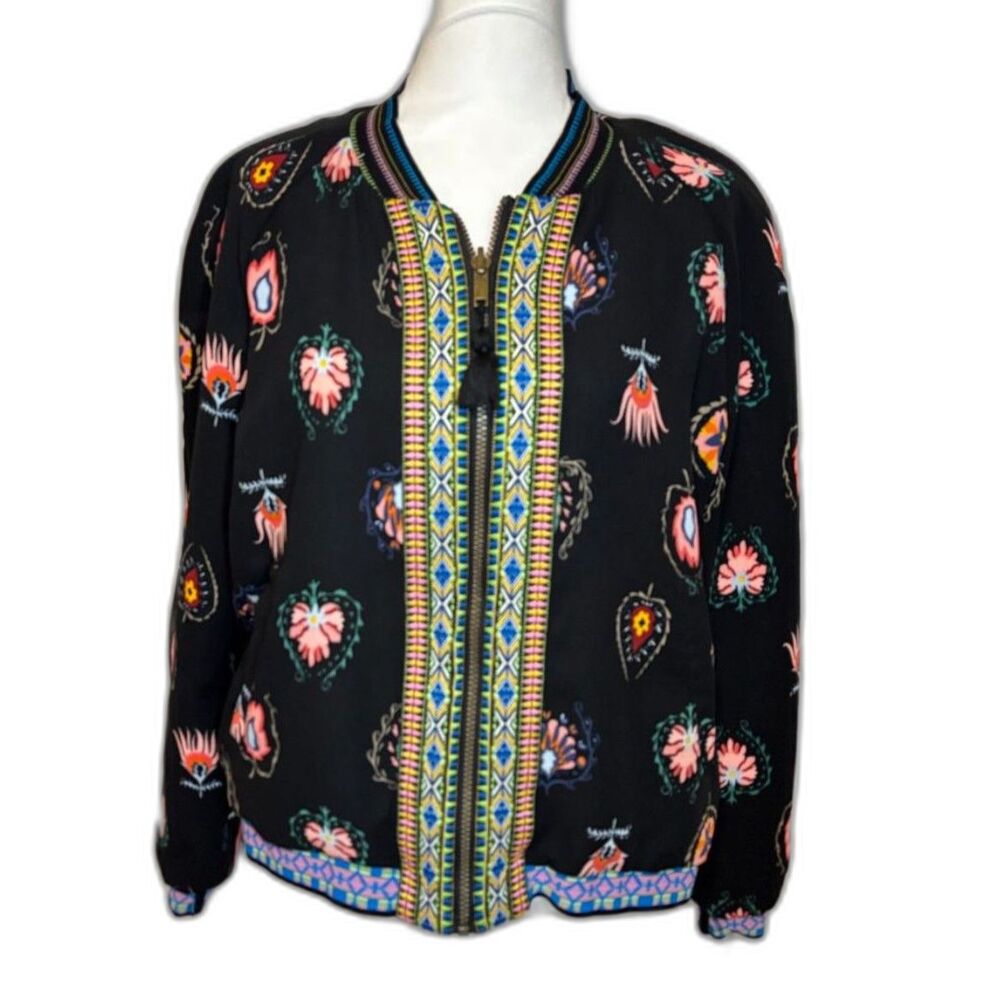 Desigual Women's Floral Geometric Bomber Jacket M Colorful Zip Up
